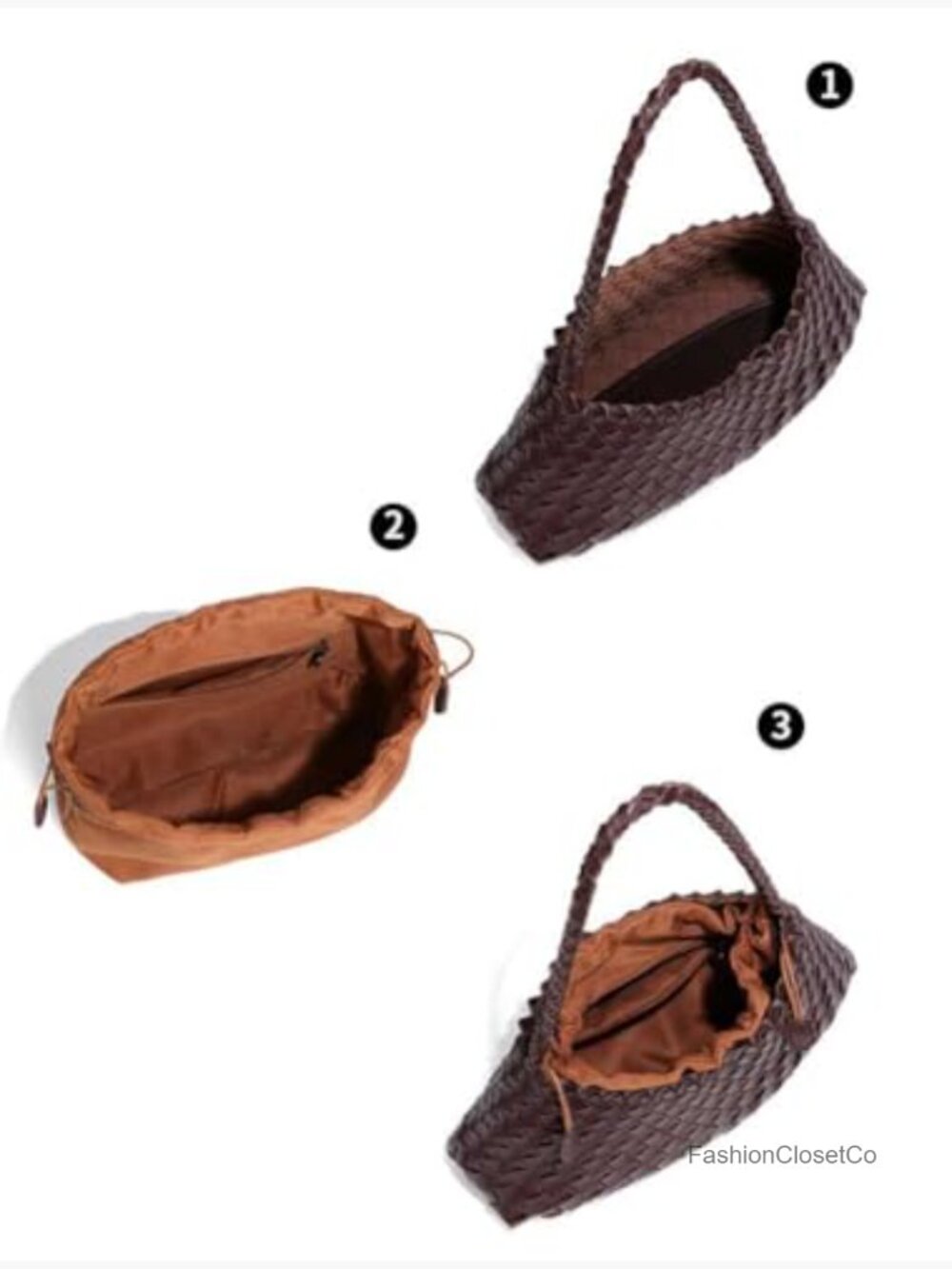 Suede Woven Hobo Bag Faux Leather Tote Shoulder Purse Vintage - Picture 7 of 7